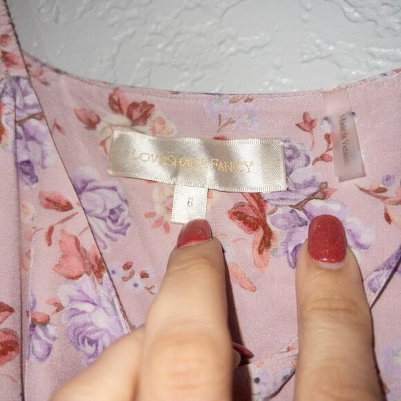 New‎ LoveShackFancy Pink Dust Storm Floral 100% Silk Angie Maxi Dress Size 6 - Picture 5 of 10